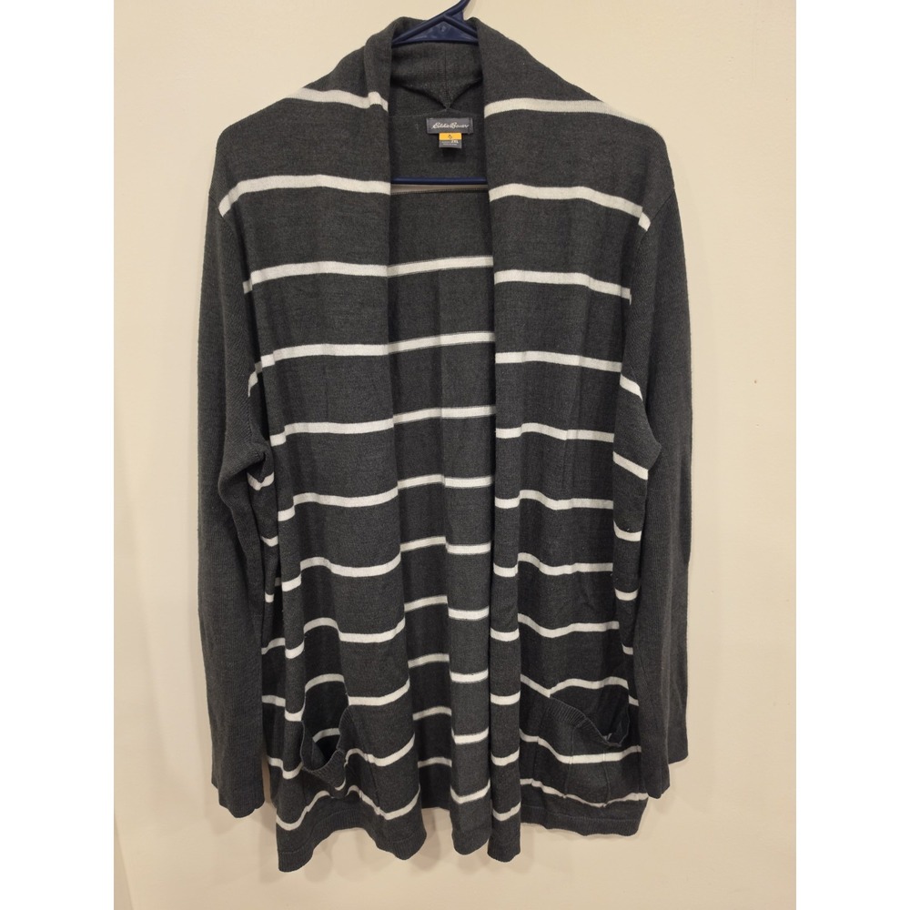 Eddie Bauer 2XL Vintage Y2k Cardigan Women's Sweater Wool Blend Pockets Striped